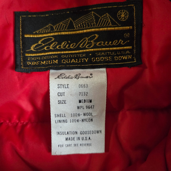 70s Vintage Red Buffalo Plaid Goose Down USA Made Hunting Wool Coat Size Medium - Picture 10 of 16